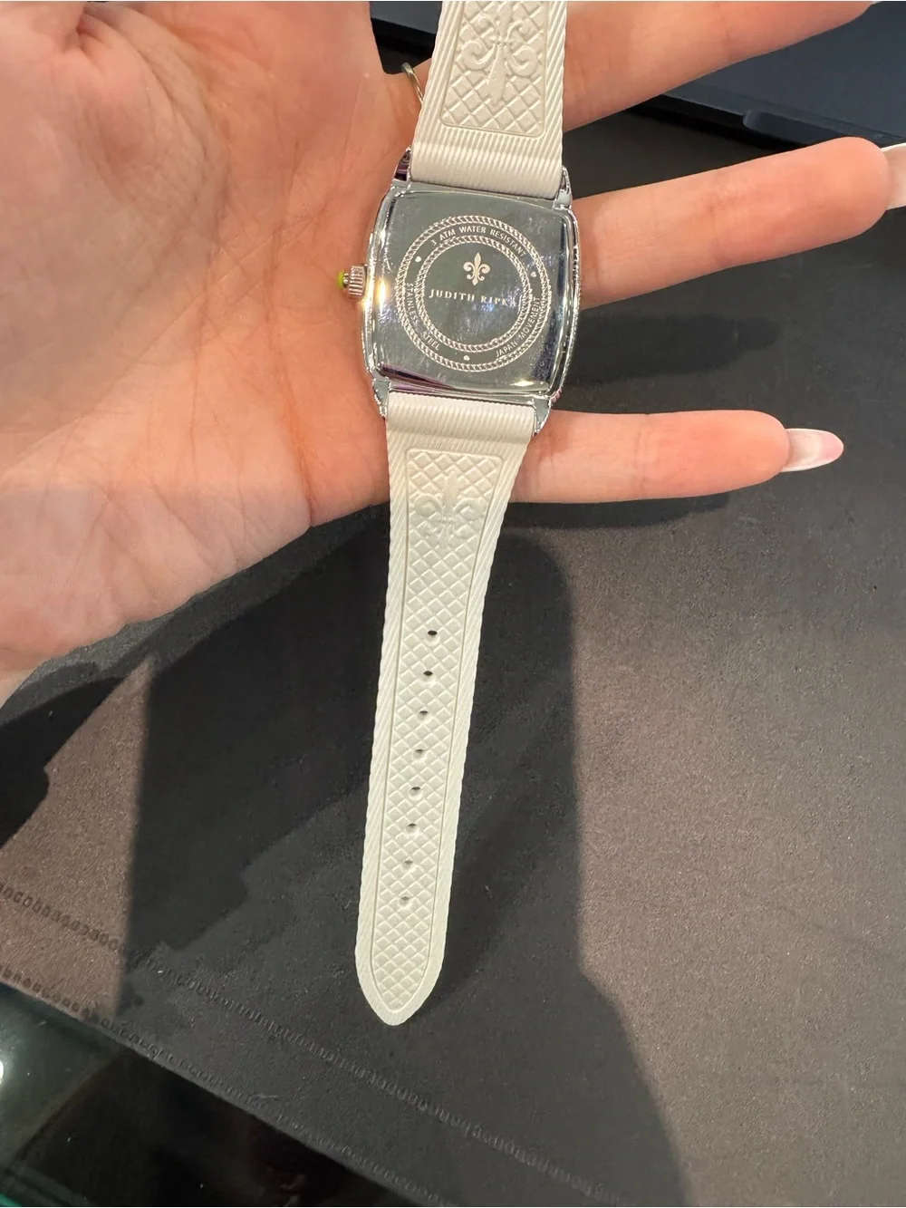 Judith Ripka Lime Green Mother of Pearl Stainless Steel Square Women's Watch